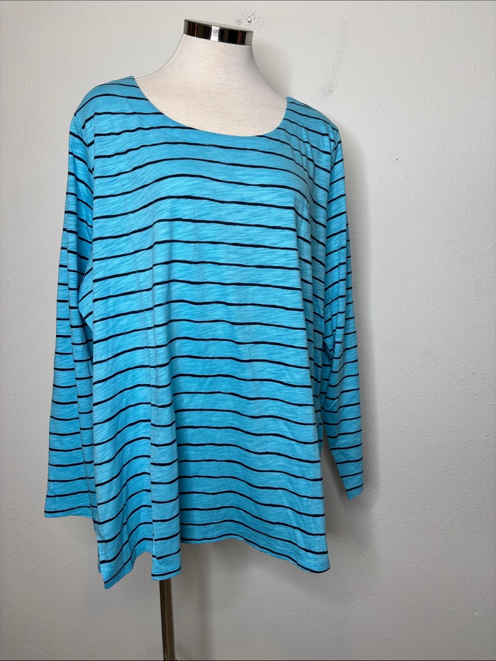 Belle by Kim Gravel Turquoise & navy Striped Long-Sleeve Top